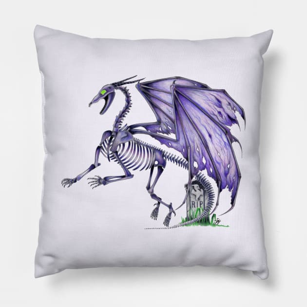 Spooky Purple Undead Skeleton Dragon Pillow by Sandra Staple