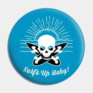 Surfs Up Sunrise Skull Surfer Pin