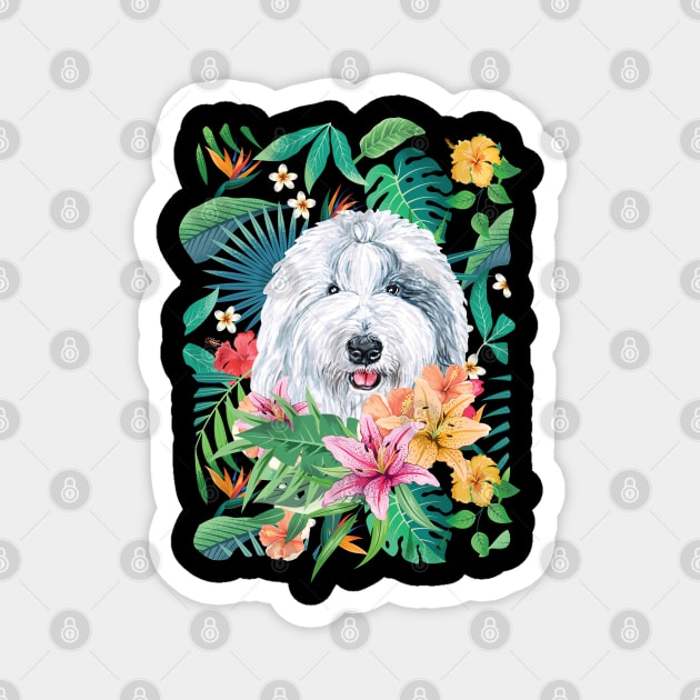 Tropical Old English Sheepdog Magnet by LulululuPainting