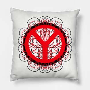 Peace Sign Red And Black Pillow