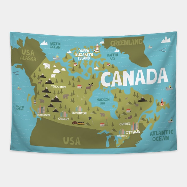 Canada illustrated map Tapestry by JunkyDotCom