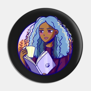 Cute black girl reading and drinking tea Pin