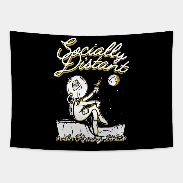 Socially Distant in the Roaring 2020s (Flapper on the moon) Tapestry by UselessRob