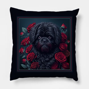 Affenpinscher red roses Pillow