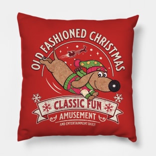 Cute Funny Christmas Doxie sledding on Dachshund Dog tee Pillow