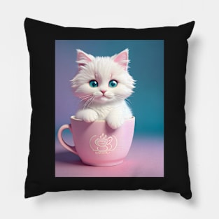 Adorable Pink Cat Illustration- Modern Digital Art Pillow