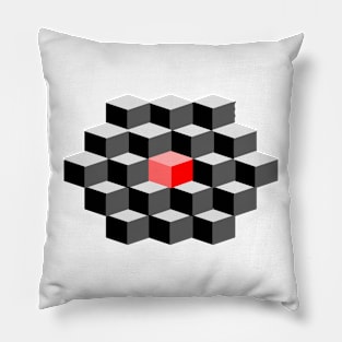 Red cube abstract - 'think differently' Pillow
