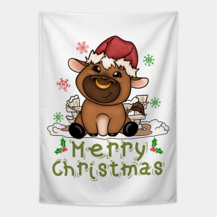 Cute Cow Merry Christmas Xmas Matching HO HO HO Tapestry