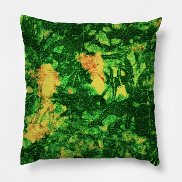 Bleach art green abstract leaves Pillow by FLOWING COLORS