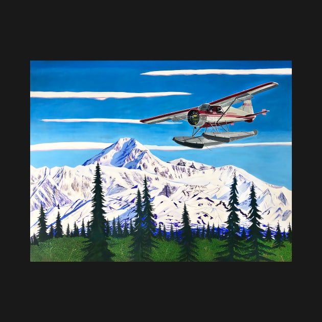 Float Plane Landing in Willow, Alaska in Front of Denali, by Alaskan Artist Scott Clendaniel by realartisbetter