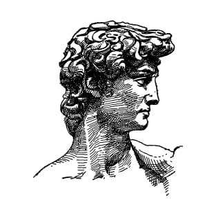 Michelangelo's David Greek Head Mythology Vintage Illustration Line Art T-Shirt