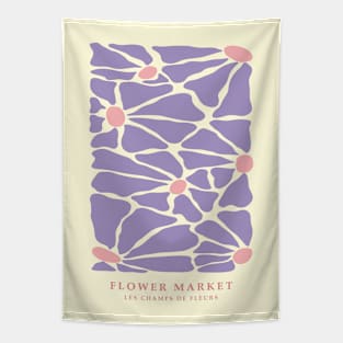 Flower market, Cute purple flowers, Danish pastel, Fun art, Museum poster, Groovy abstract flowers Tapestry