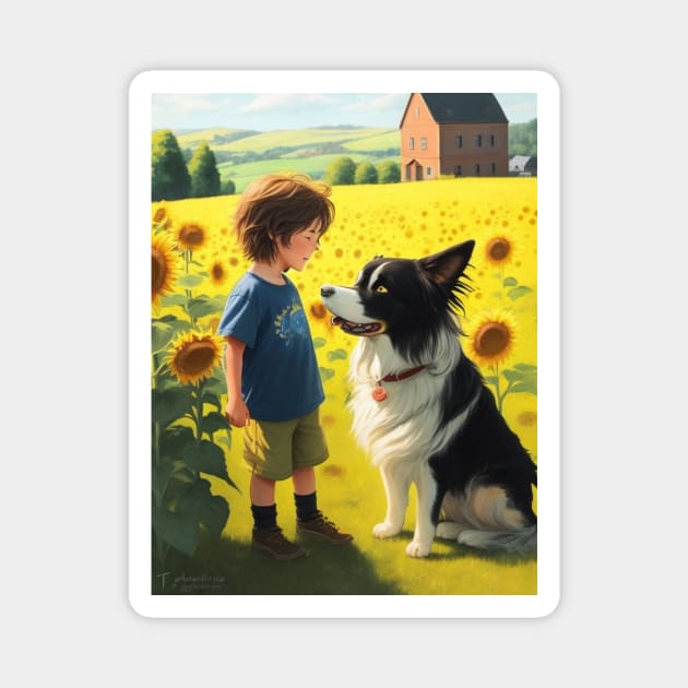 child hanging out with a dog. Magnet by MeriemBz