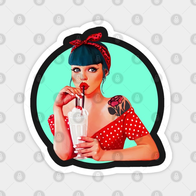 Pin up girl cartoon illustration vintage milkshake sexy woman Magnet by astronauticarte