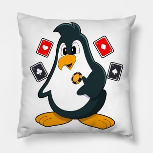 Penguin at Poker with Poker cards Pillow