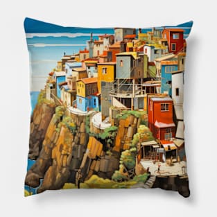 Village Port Concept Abstract Colorful Scenery Painting Pillow