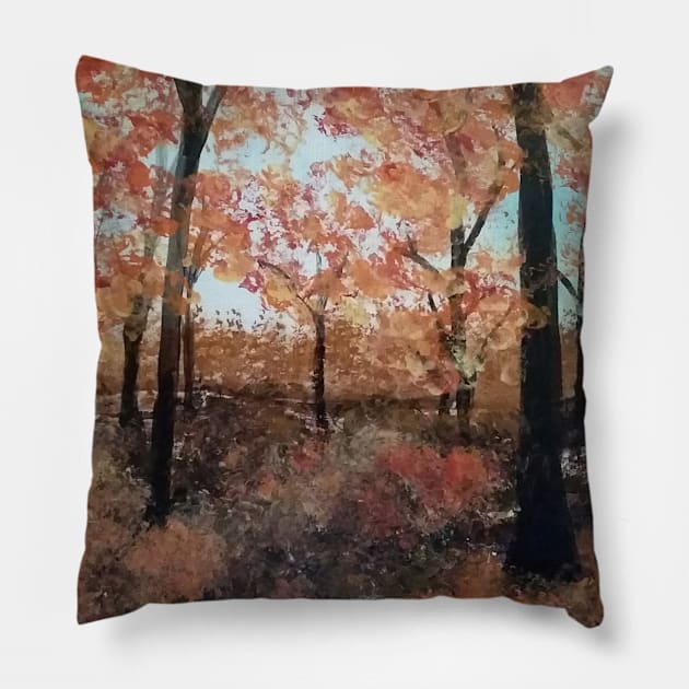 Autumn walk in the woods Pillow by Edwardtiptonart