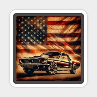 Ford Mustang with american flag retro vintage Magnet