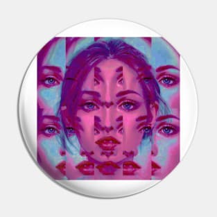 BIG WINS Weirdcore Glitch Art Portrait Pin