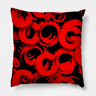 Multiple words of COG against a cog background. Pillow