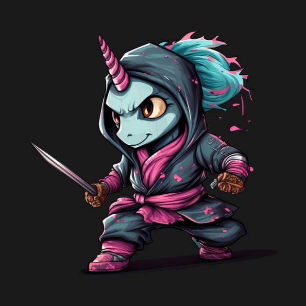 Magical Ninja Unicorn: Pink & Blue 3D Cartoon Delight by YUED