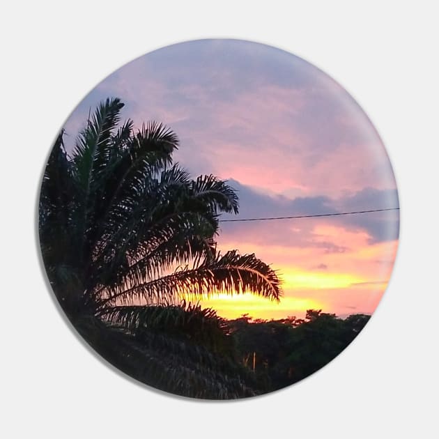 Tropical Sunset With Palm Tree Pin by Just Kidding Co.