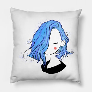 Pretty girl short hairstyles - full blue black Pillow