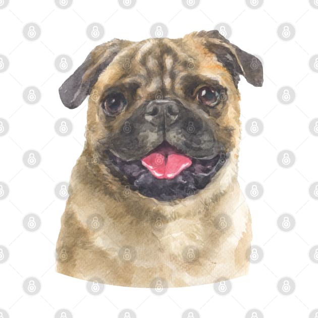 Cute Fawn Pug Watercolor Art by doglovershirts