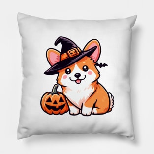 Cute Corgi in Witch Hat Pillow