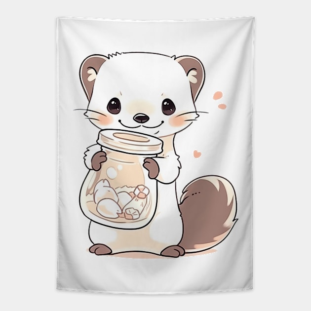 Cute ferret holding a jar of candies Tapestry by etherElric