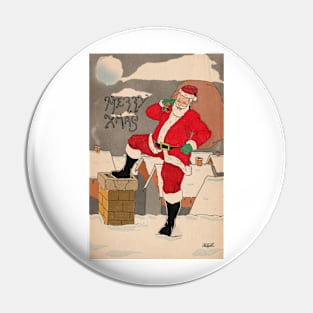 Santa on a rooftop Pin