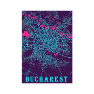 Bucharest Neon City Map, Bucharest Minimalist City Map Art Print T-Shirt