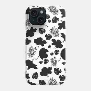 Hand drawn hibiscus, tropical leaves black and white pattern Phone Case