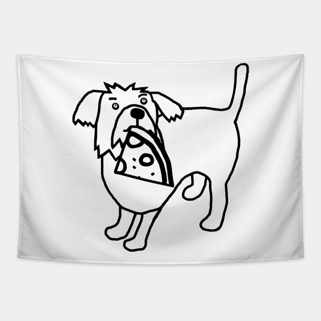 Cute Dog and Funny Pizza Slice Outline Tapestry by ellenhenryart