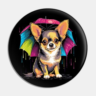 Chihuahua Rainy Day With Umbrella Pin