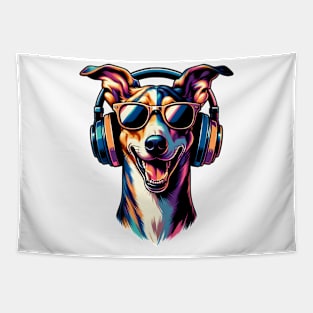 Ibizan Hound Smiling DJ with Vibrant Musical Flair Tapestry