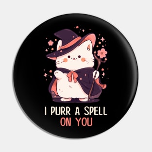 Funny Cat Pun Witch Spell Graphic Men Kids Women Halloween Pin