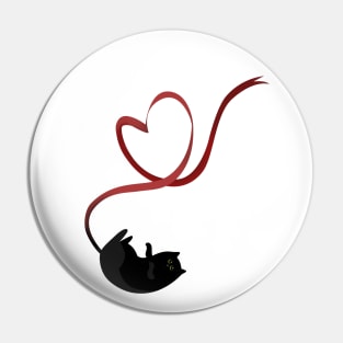 Black cat with heart ribbon Pin