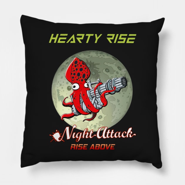 Night Attack By The Moon LIght Without Squid Hunters logo Pillow by squidhunterwa