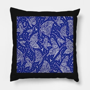 Paisley butterflies navy-white Pillow