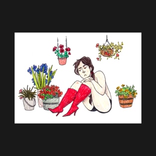 Red Boots and Potted Plants T-Shirt