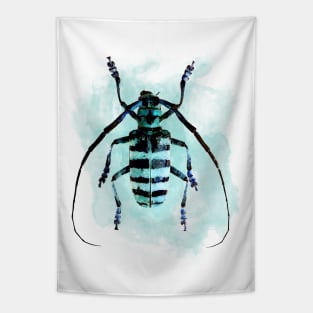 Dramabite Watercolor beetle illustration colourful blue cyan insect animal Tapestry