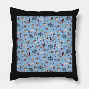 Paris Delights on Bleu Background by MarcyBrennanArt Pillow