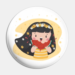 cute chubby girl having watermelon with water splash cute cartoon character design Pin