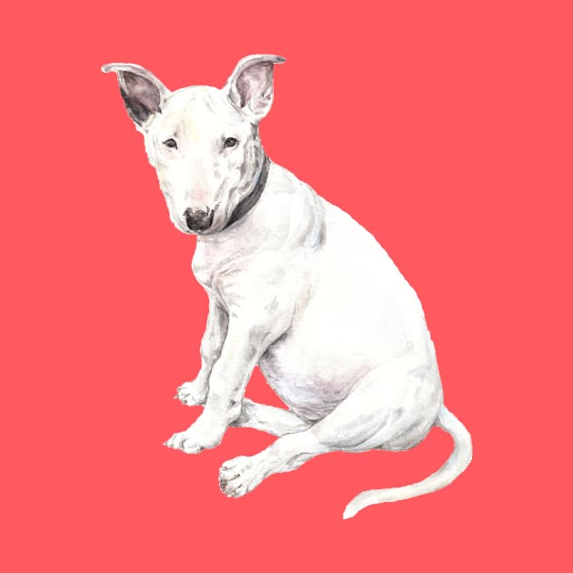 Watercolor Bull Terrier Dog Pet Portrait by wanderinglaur