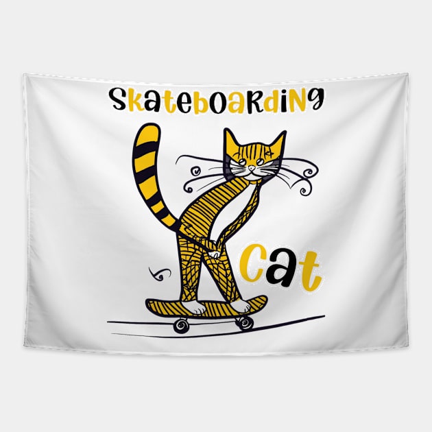 Skateboarding Cat Tapestry by FehuMarcinArt