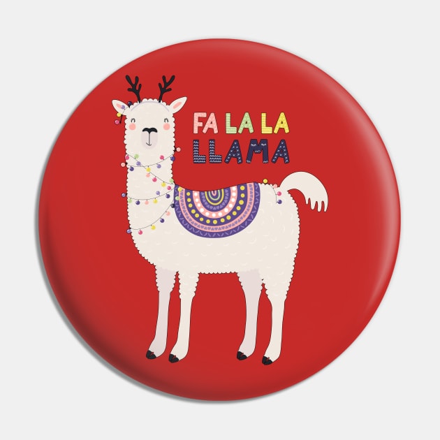 Fa La La La Llama Cute Funny Christmas Design Pin by PsychoDynamics