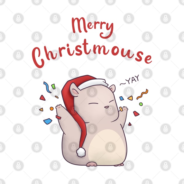 Merry Christmouse Cute Mouse in Santa Hat by Takeda_Art