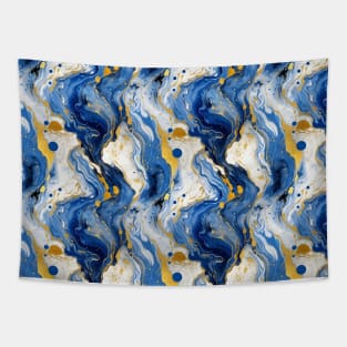 Blue and Gold Liquid Marble Texture Tapestry