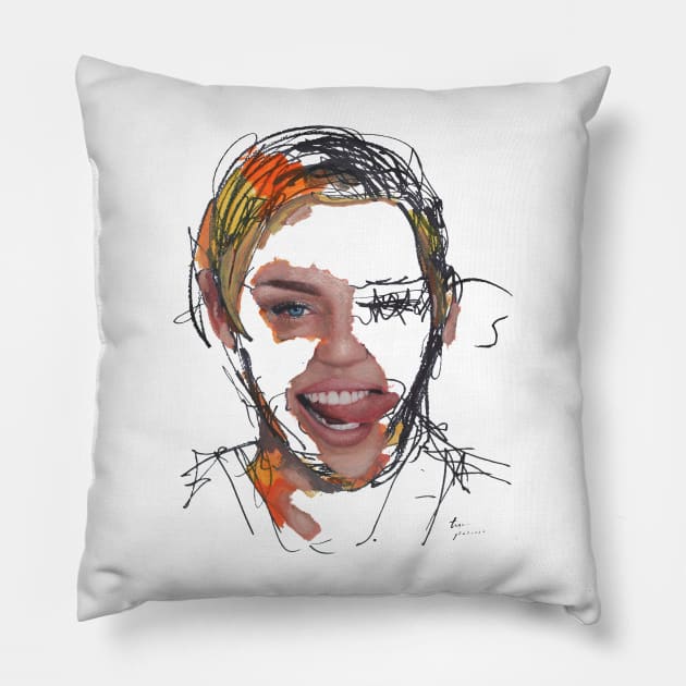 Malibu Someday Miley Pop Surreal Portrait | hold on | rock star Pillow by Tiger Picasso